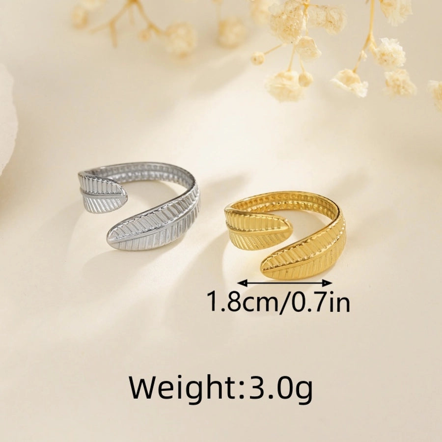 Jewelry Elegant Leaves Feather 304 Stainless Steel Open Rings