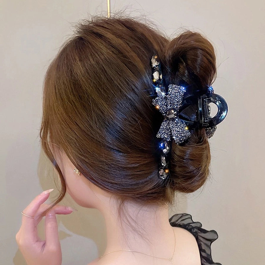 Full diamond bow large hair clip high-grade updo hairpin female back spoon  New elegant clip headdress