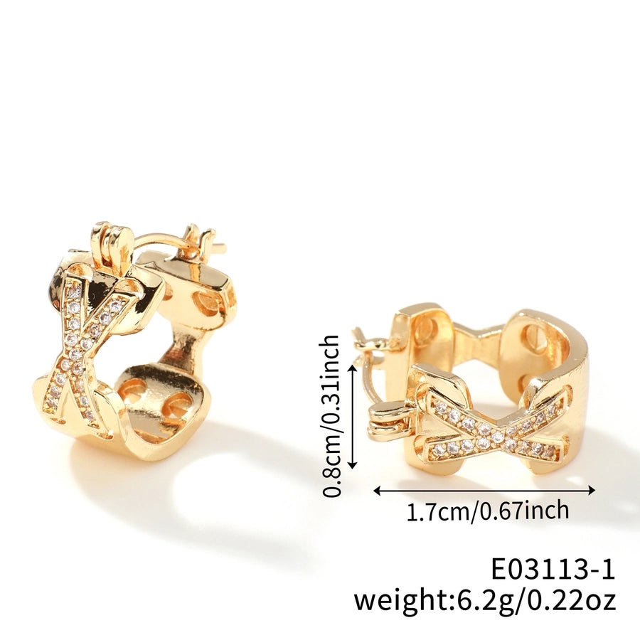 1 Pair Glam Luxurious Korean Style Geometric Inlay Copper Zircon K Gold Plated Ear clip