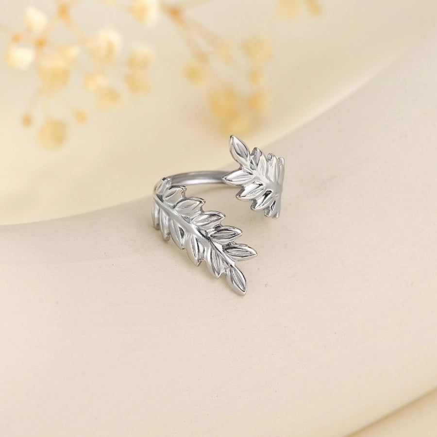 Jewelry Elegant Leaves Feather 304 Stainless Steel Open Rings
