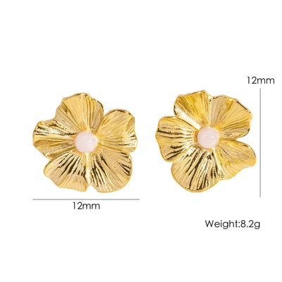 1 Pair IG Style Elegant Modern Style Flower Inlay 304 Stainless Steel Natural Stone 14K Gold Plated Ear Studs