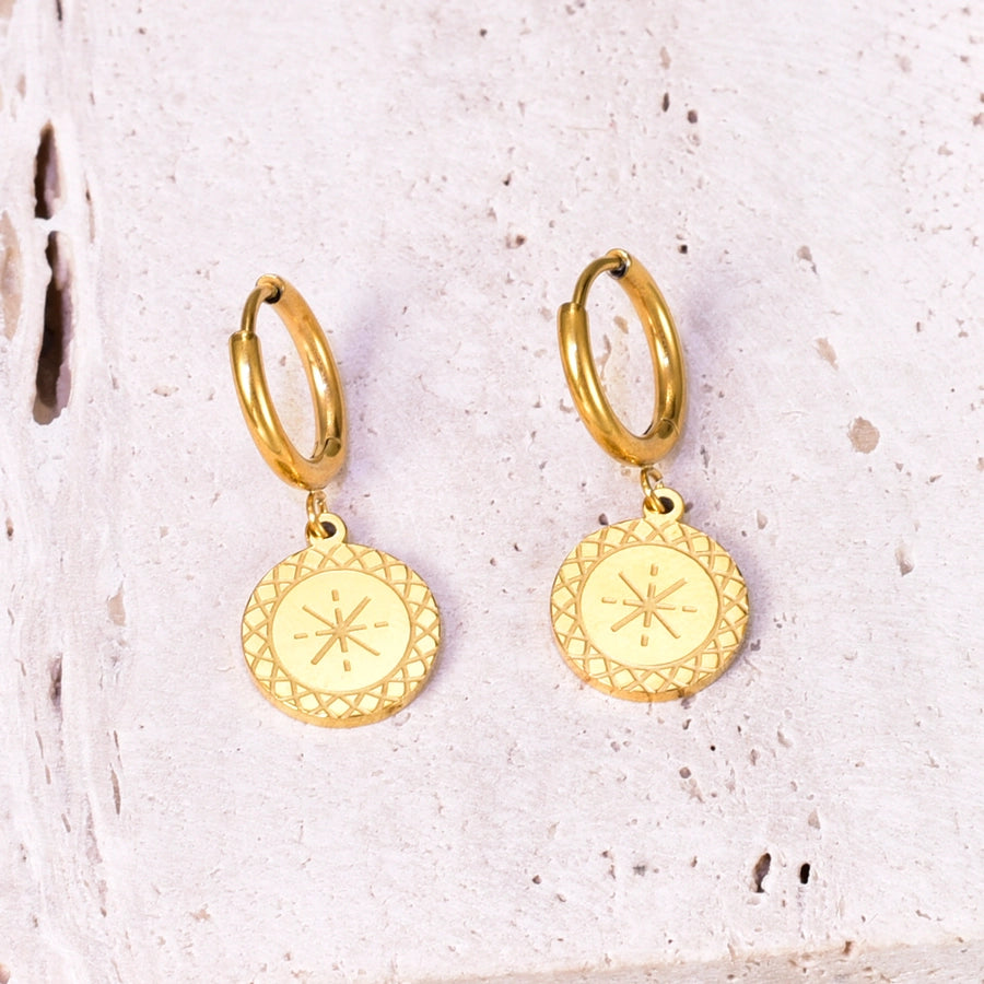 1 Pair Retro Classic Style Round 304 Stainless Steel 18K Gold Plated Drop Earrings