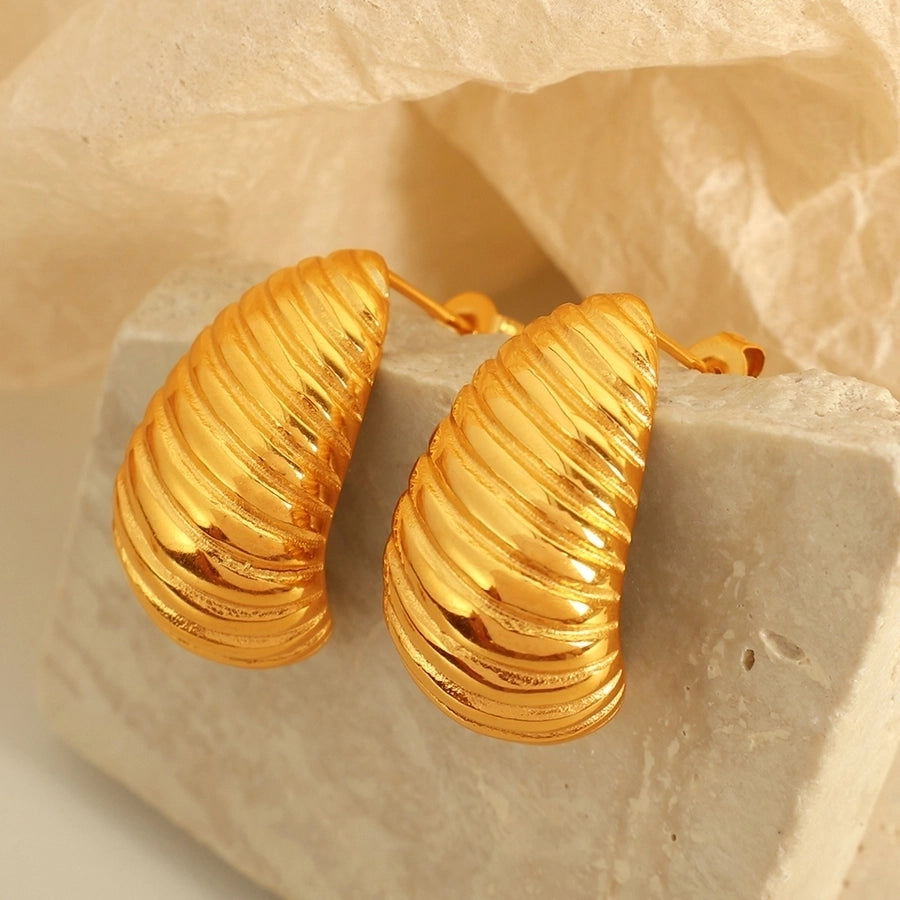 1 Pair IG Style Basic Classic Style Croissant Polishing Plating Pleated 304 Stainless Steel 18K Gold Plated Ear Studs