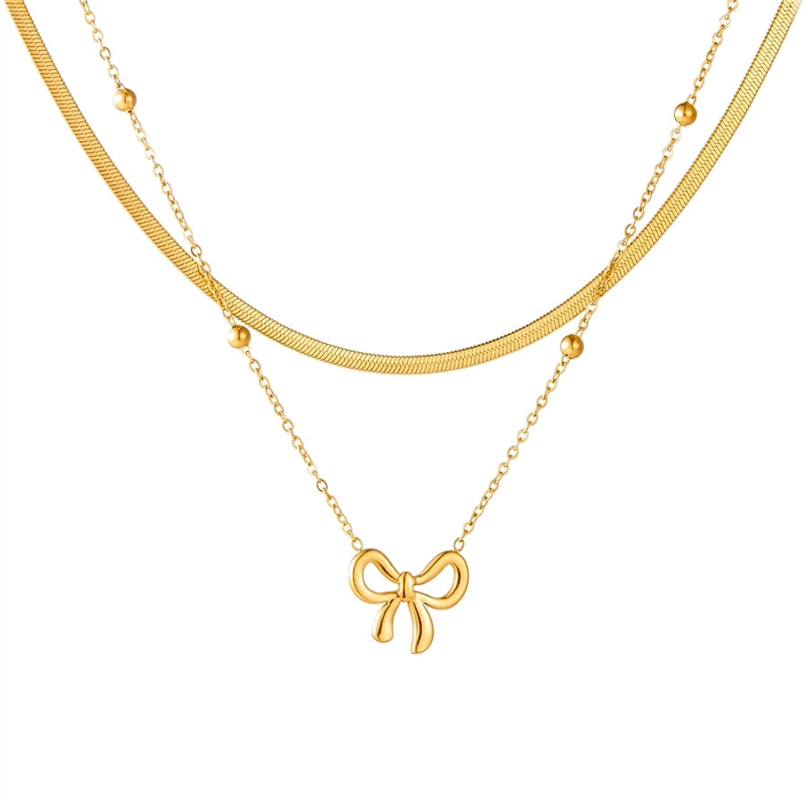 Jewelry Vintage Style Sweet Bow Knot 304 Stainless Steel Double Layer Necklaces