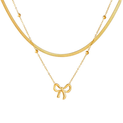 Jewelry Vintage Style Sweet Bow Knot 304 Stainless Steel Double Layer Necklaces