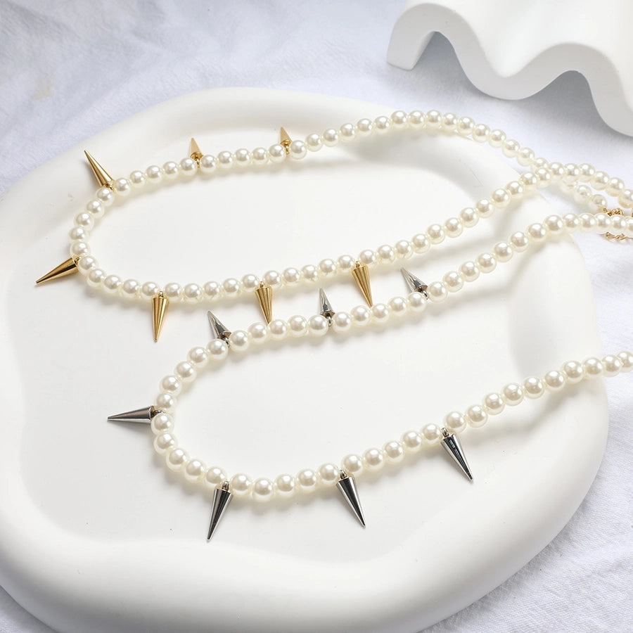 Jewelry Simple Style Geometric 304 Stainless Steel Artificial Pearl Plating  Bracelets Necklace