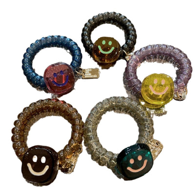 Korean New Acetic Acid Jelly Square Smile Phone Line Hair Ring Dopamine Girl Hair Rope Women