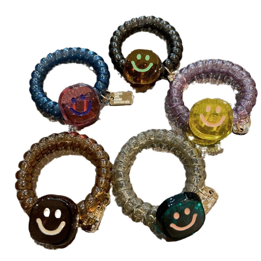 Korean New Acetic Acid Jelly Square Smile Phone Line Hair Ring Dopamine Girl Hair Rope Women