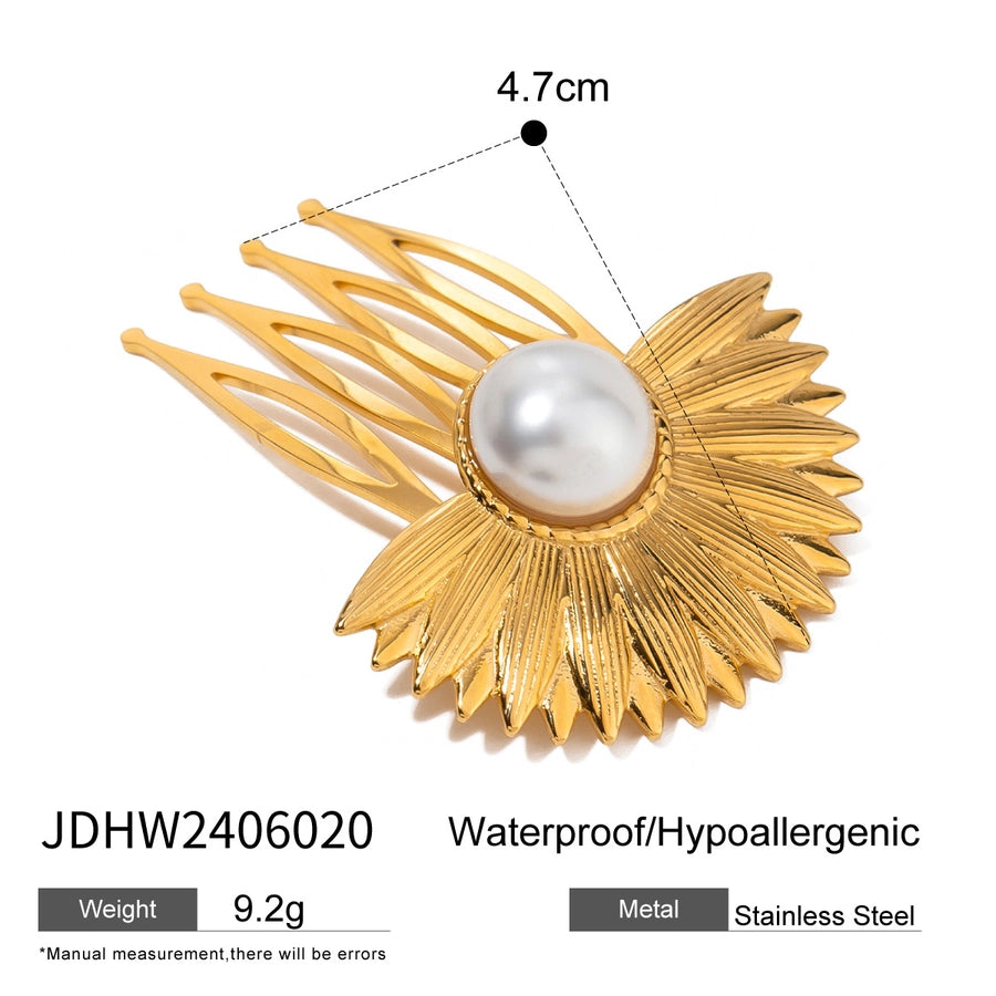 Women's IG Style Marine Style Starfish Flower Shell 304 Stainless Steel Inlay Pearl Hair Clip Insert comb