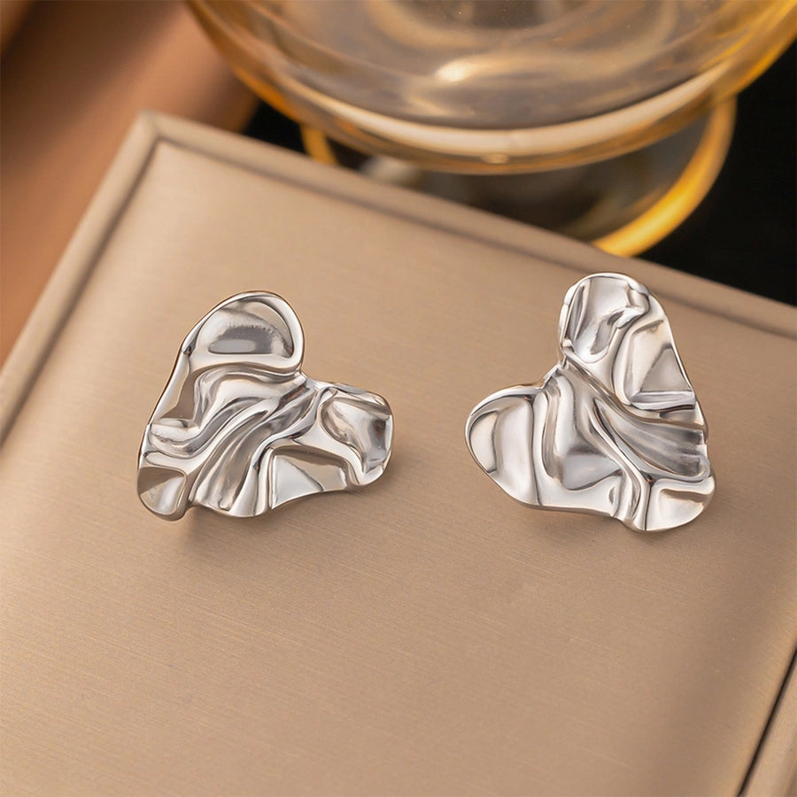 1 Pair Elegant Heart Shape Plating 304 Stainless Steel 18K Gold Plated Ear Studs