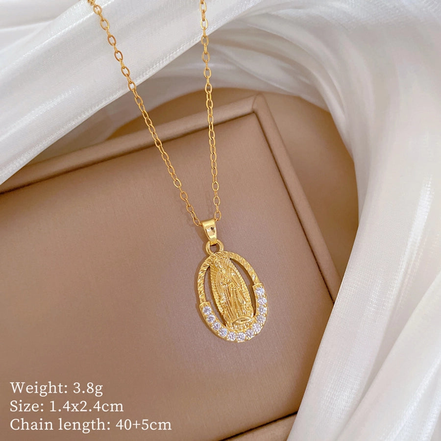 Jewelry Classic Style Roman Style Portrait Titanium Steel Copper Zircon Gold Plated Pendant Necklace