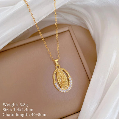 Jewelry Classic Style Roman Style Portrait Titanium Steel Copper Zircon Gold Plated Pendant Necklace