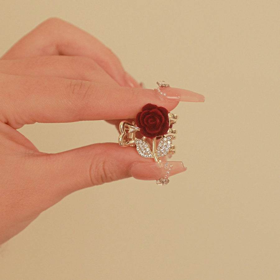 women's lady rose alloy inlay rhinestones hair clip