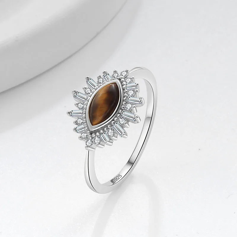1 Piece 925 Sterling Silver Geometric Eye Tiger Eye Rings