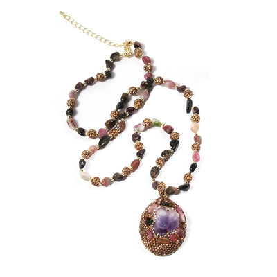 Bohemian Water Droplets natural stone Beaded Chain Pendant Necklace In Bulk