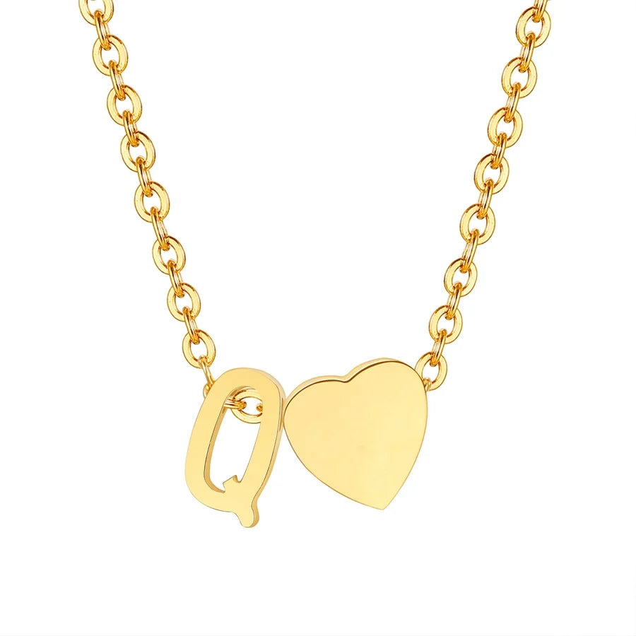 Jewelry Simple Style Commute Letter Heart Shape 201 Stainless Steel Plating Pendant Necklace
