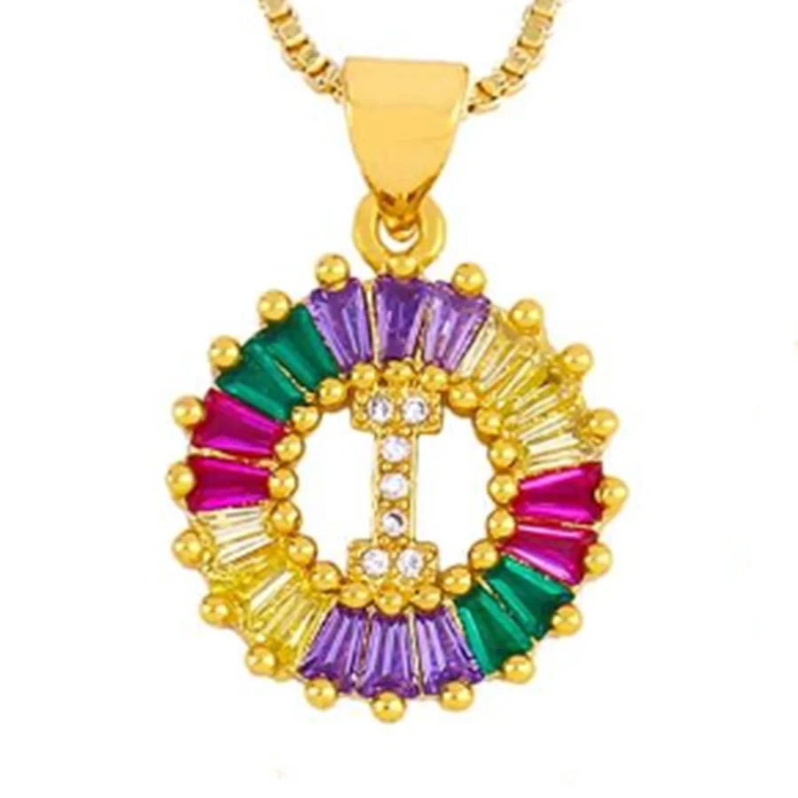 Copper 18K Gold Plated Plating Inlay Letter Zircon Pendant Necklace