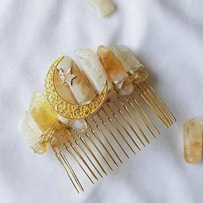 retro moon crown natural crystal hollow out hair combs crown
