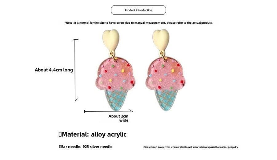 new fashion summer ice cream girly cute earrings niche pink ice cream fun acrylic ear clip