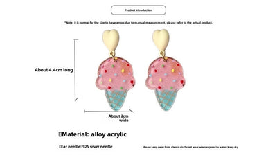 new fashion summer ice cream girly cute earrings niche pink ice cream fun acrylic ear clip