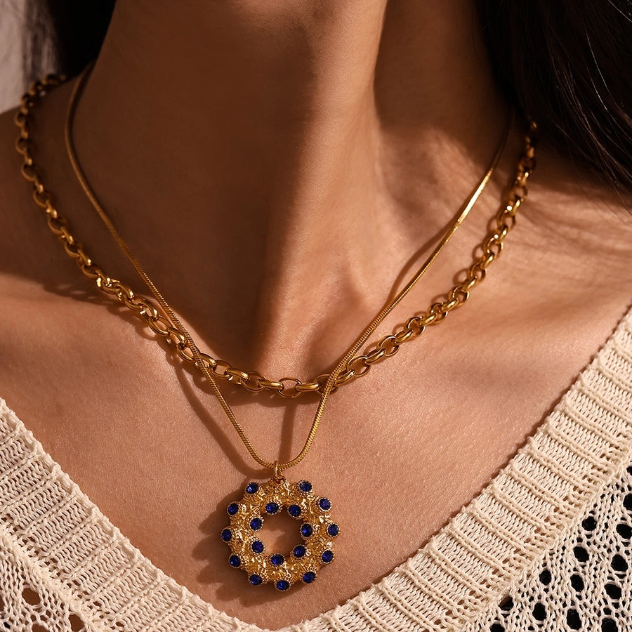 Jewelry Elegant Circle 304 Stainless Steel Rhinestones Glass Stone 18K Gold Plated Plating Inlay Earrings Necklace