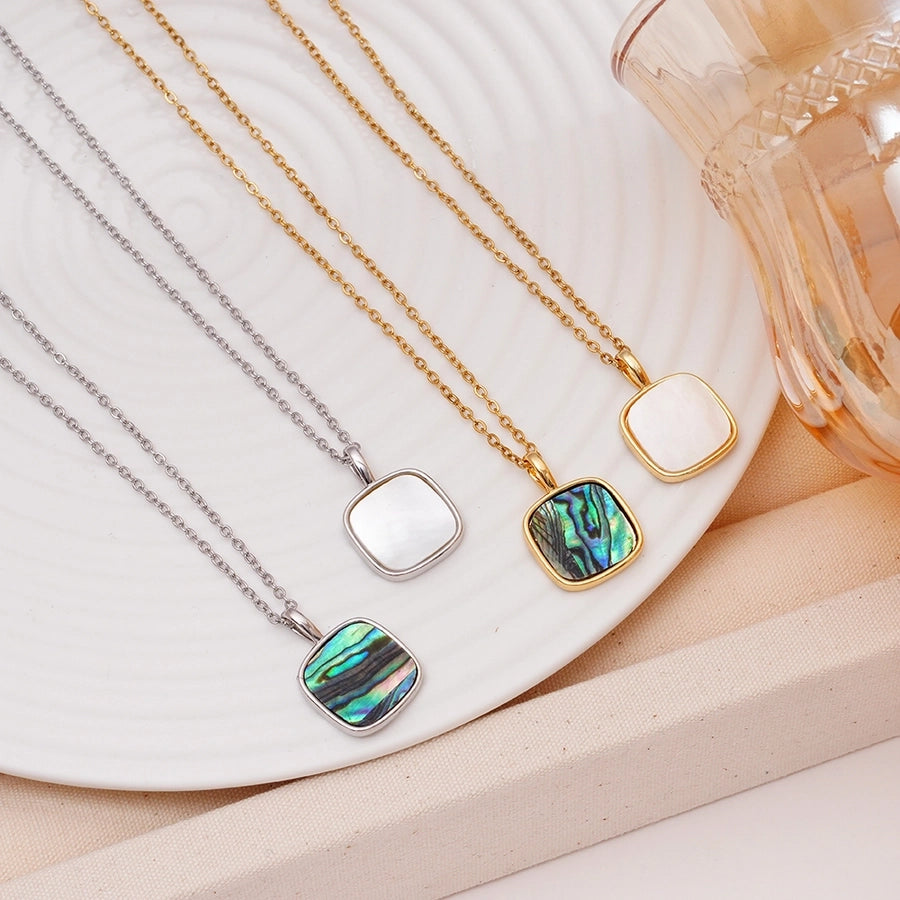 Jewelry Simple Style Geometric 304 Stainless Steel Copper Shell Inlay Pendant Necklace