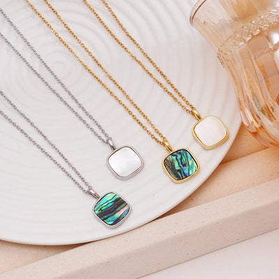 Jewelry Simple Style Geometric 304 Stainless Steel Copper Shell Inlay Pendant Necklace