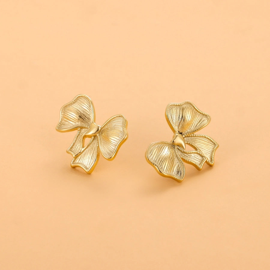 1 Pair Simple Style Bow Knot 304 Stainless Steel 18K Gold Plated Earrings