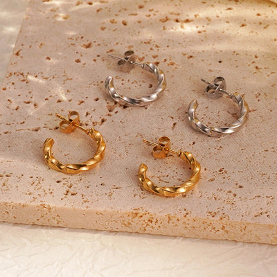 1 Pair Simple Style C Shape Titanium Steel 18K Gold Plated Ear Studs