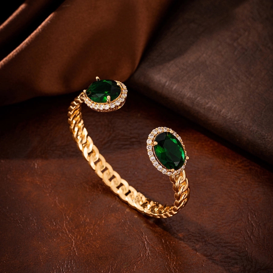 Jewelry Retro Oval Copper Zircon Rings Bracelets Jewelry Set