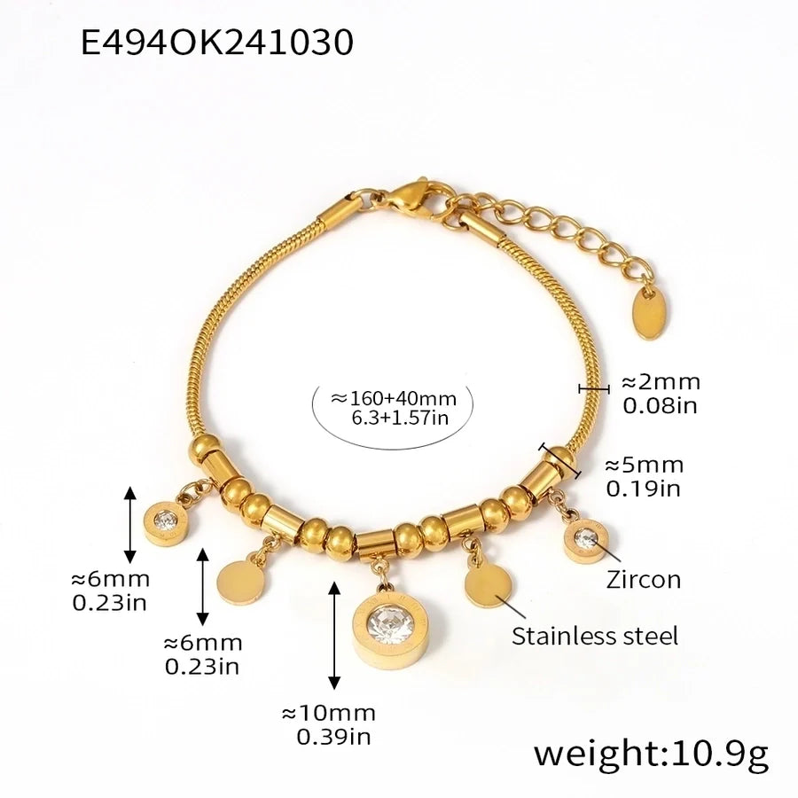 Jewelry Elegant Roman Numeral 304 Stainless Steel Zircon 18K Gold Plated Plating Bracelets Necklace