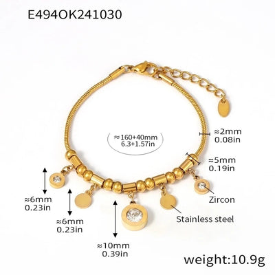 Jewelry Elegant Roman Numeral 304 Stainless Steel Zircon 18K Gold Plated Plating Bracelets Necklace