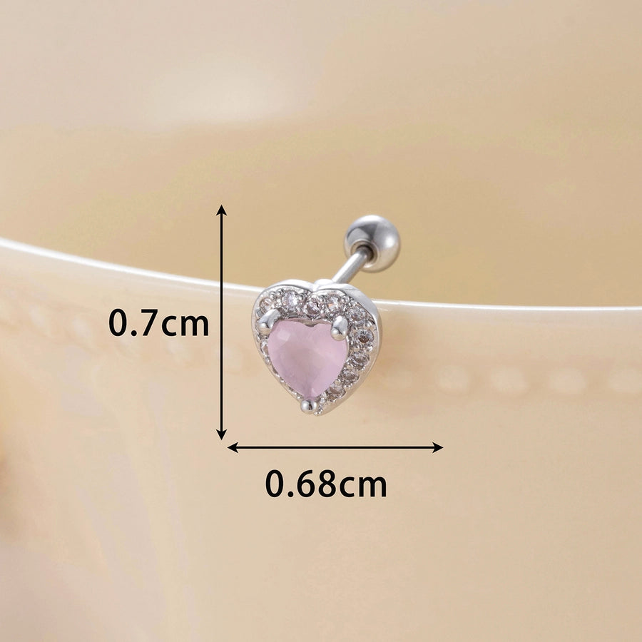 1 Piece Classic Style Heart Shape Inlay Copper Zircon Ear Studs