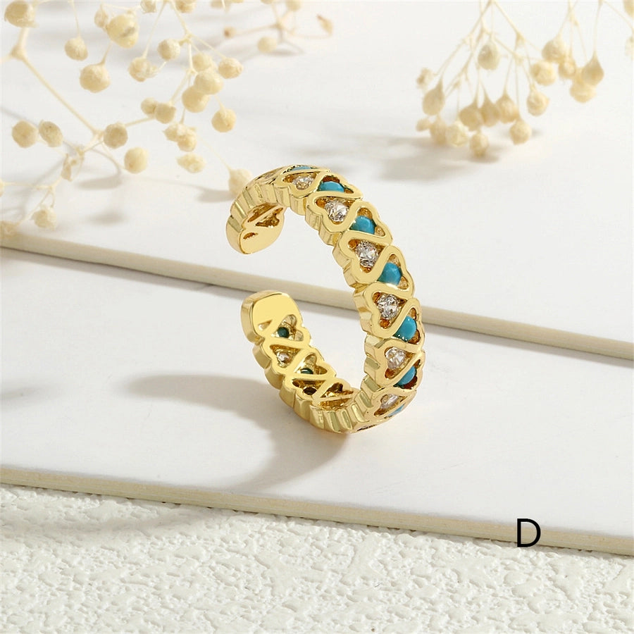 Copper Inlay Heart Shape Zircon Open Rings
