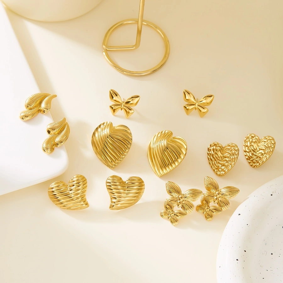 1 Pair Elegant Heart Shape Butterfly Bow Knot 201 Stainless Steel Ear Studs