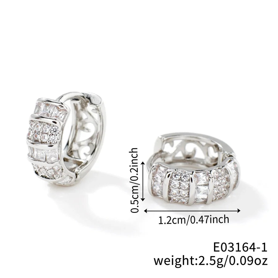 1 Pair Glam Simple Style Shiny Geometric Inlay Copper Zircon K Gold Plated Earrings