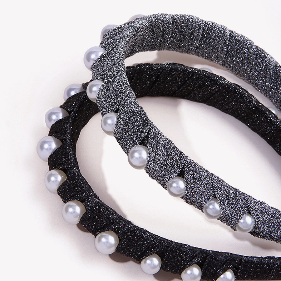 Women's Elegant Solid Color Imitation Pearl Cloth Hair Band