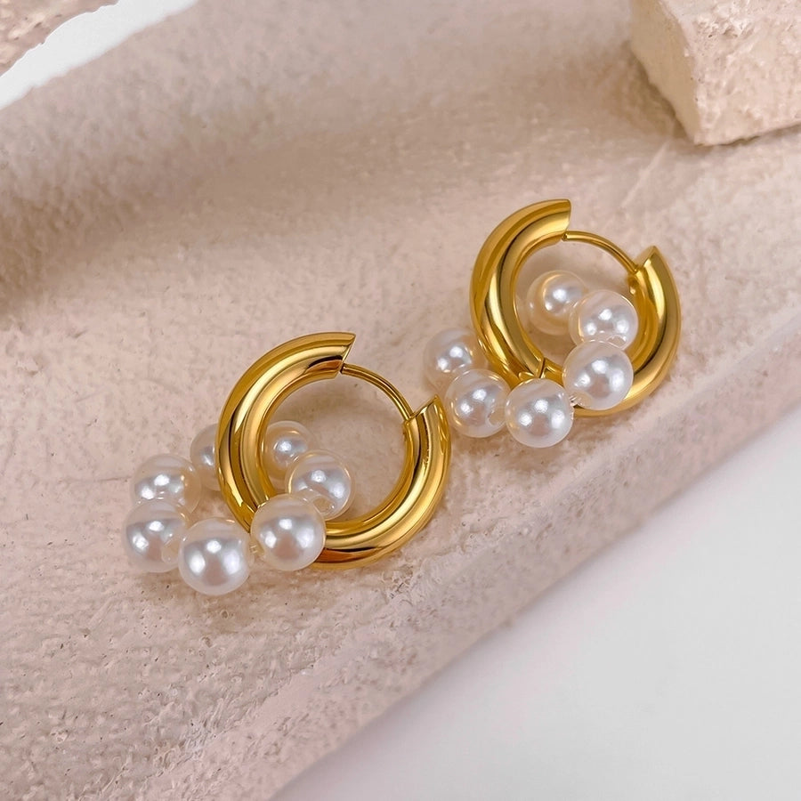 1 Pair French Style Geometric Pearl chain 304 Stainless Steel 18K Gold Plated Drop Earrings