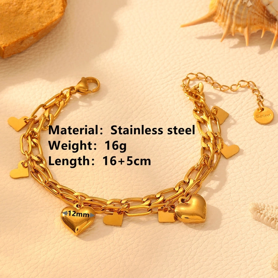 Elegant Heart Shape Titanium Steel 18K Gold Plated Paperclip Chain cable chain Bracelets In Bulk