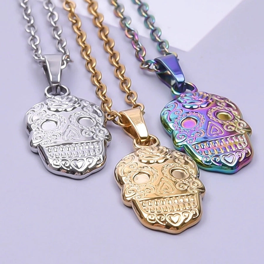 Jewelry Casual Hip-Hop Funny Skull 304 Stainless Steel 18K Gold Plated Plating Pendant Necklace