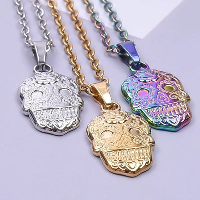 Jewelry Casual Hip-Hop Funny Skull 304 Stainless Steel 18K Gold Plated Plating Pendant Necklace
