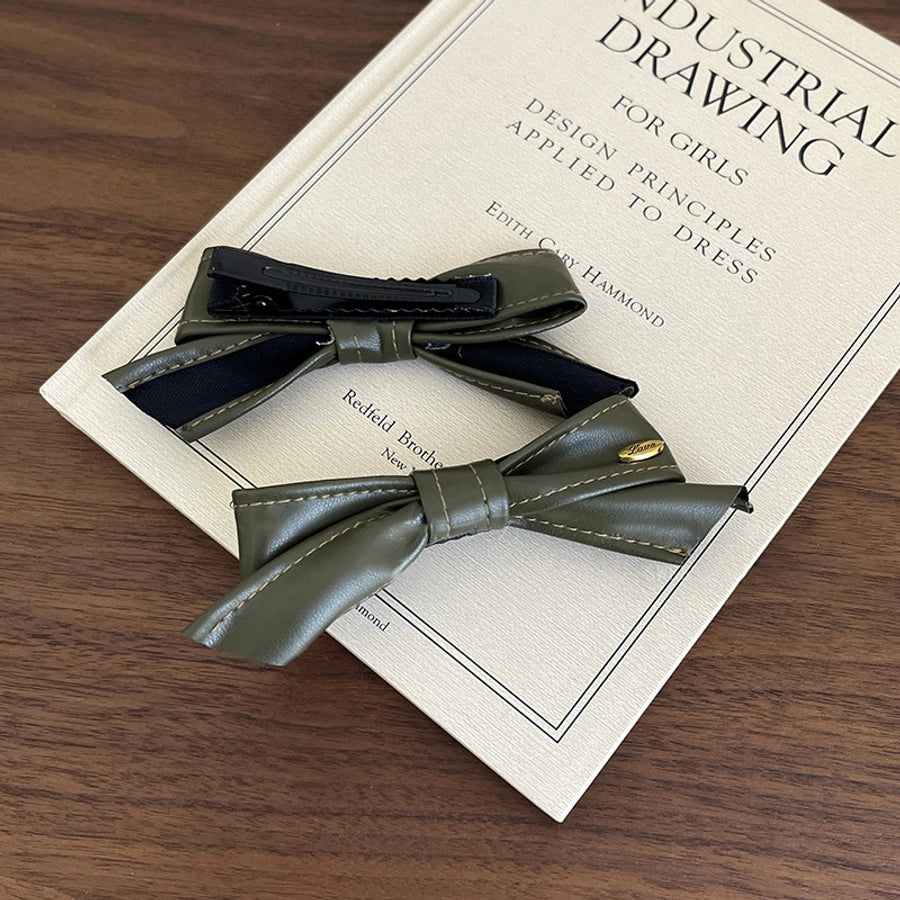 Women's Retro Simple Style Bow Knot Leather Hair Clip
