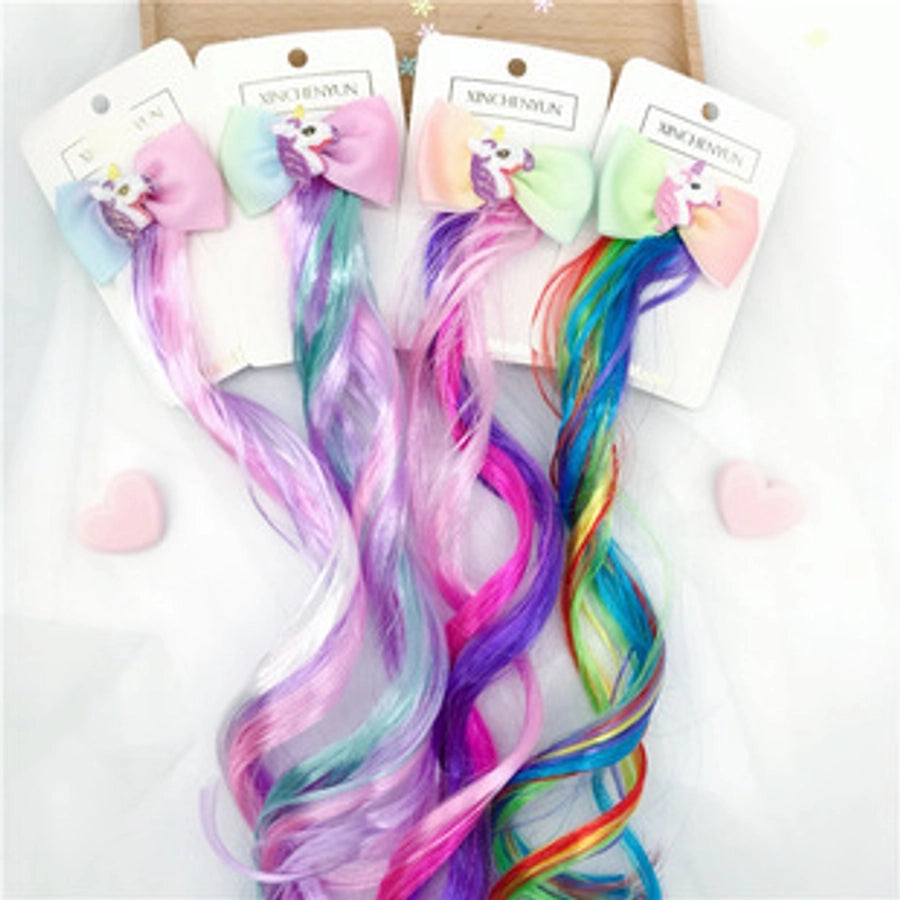 Rainbow Wig Glitter Gradient Hairpin Haircord Hairband Children's Wig Bow Wig Hairpin