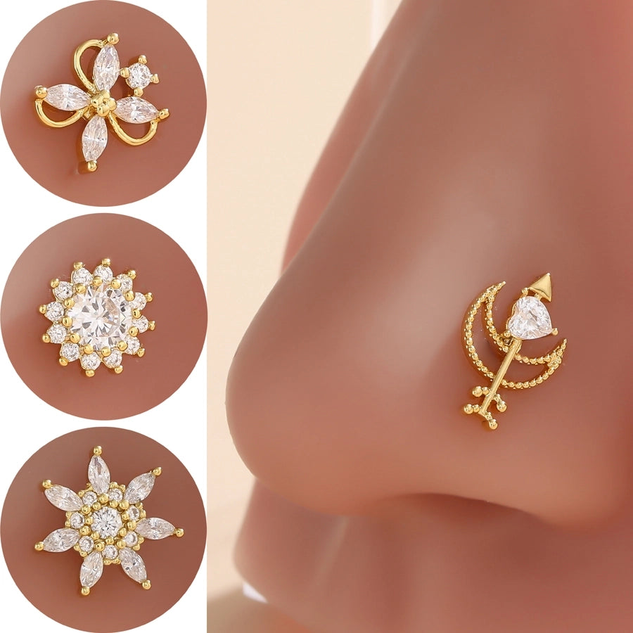 1 Piece Nose Rings & Studs Classic Style Cross Butterfly Copper Polishing Plating Zircon 18K Gold Plated Nose Rings & Studs
