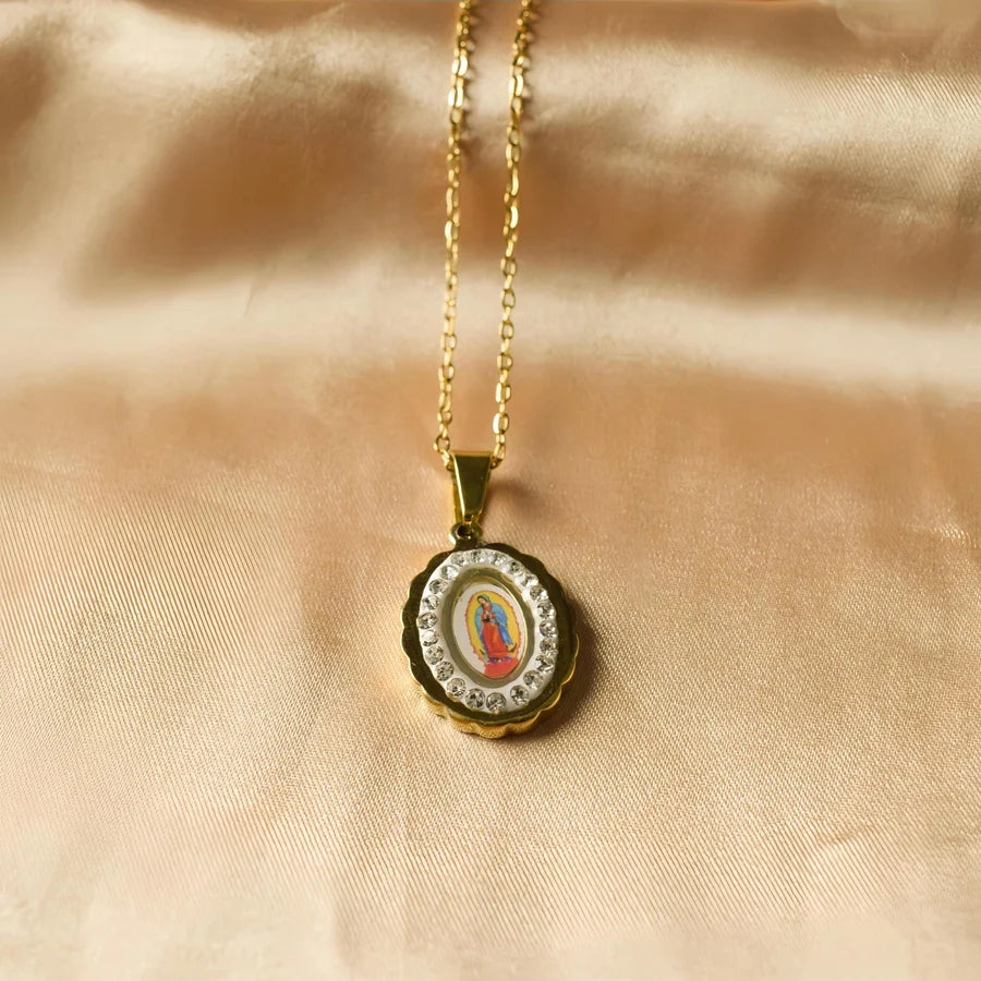 Jewelry Retro Religion Human Virgin Mary 304 Stainless Steel Diamond Plating Pendant Necklace