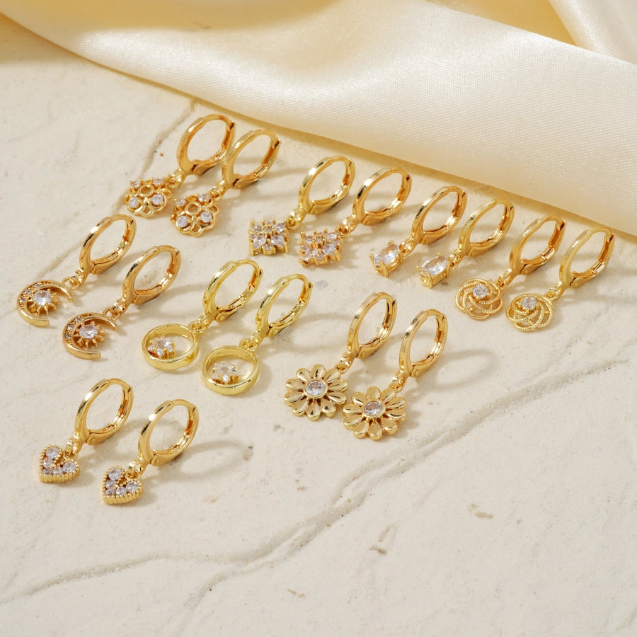 1 Pair Casual Elegant Heart Shape Flower Inlay Copper Zircon K Gold Plated Drop Earrings