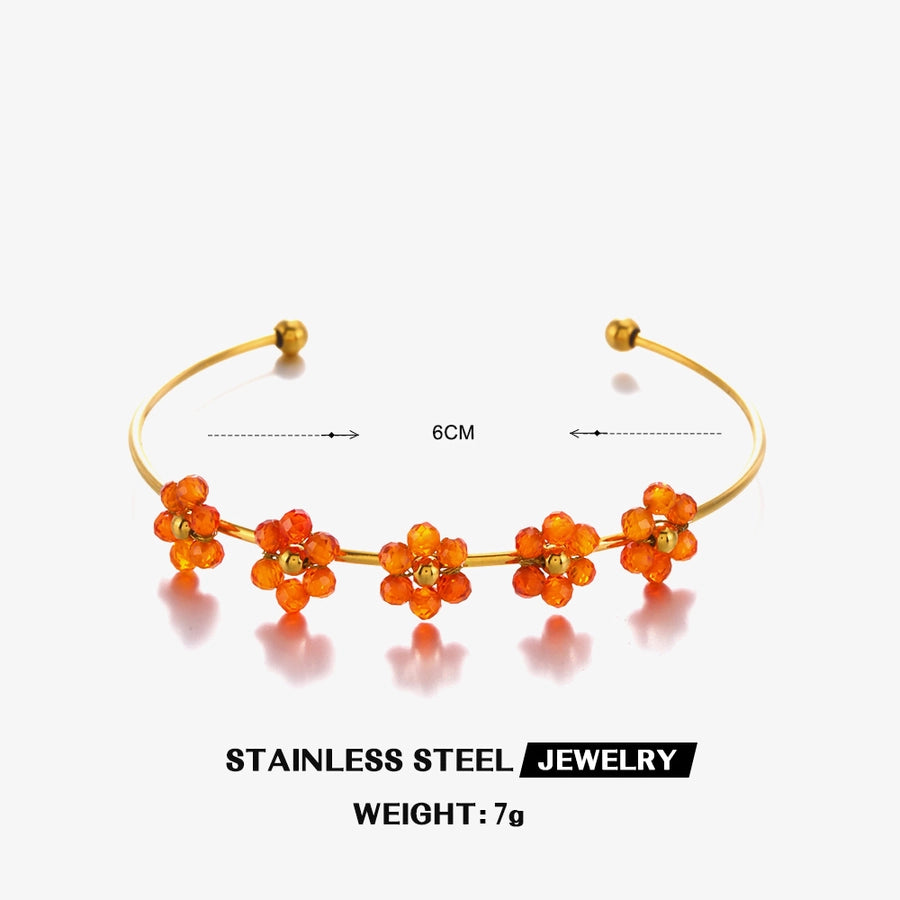 IG Style Flower 304 Stainless Steel 18K Gold Plated Zircon Bangle In Bulk