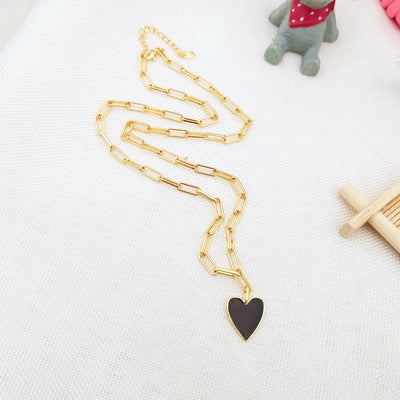 Copper Paperclip Chain Enamel Heart Shape Pendant Necklace