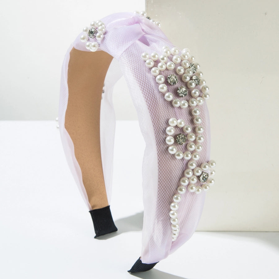 Women's Casual Elegant Classic Style Flower Alloy Gauze Inlay Rhinestones Pearl Hair Band