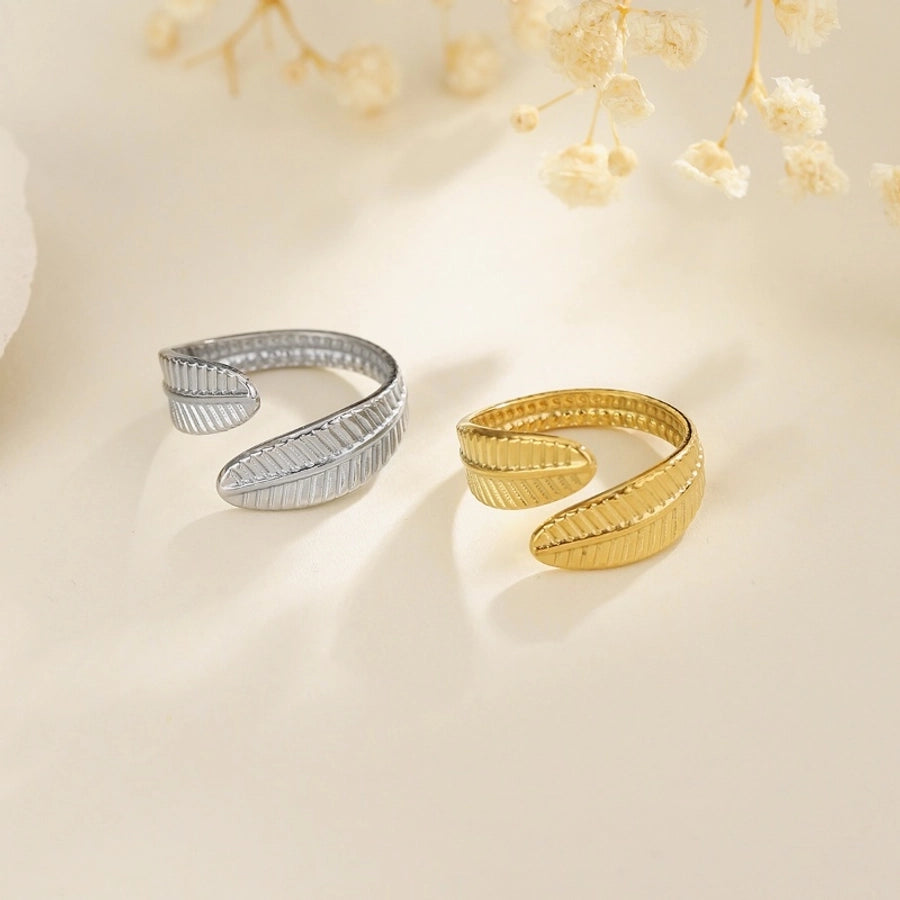 Jewelry Elegant Leaves Feather 304 Stainless Steel Open Rings